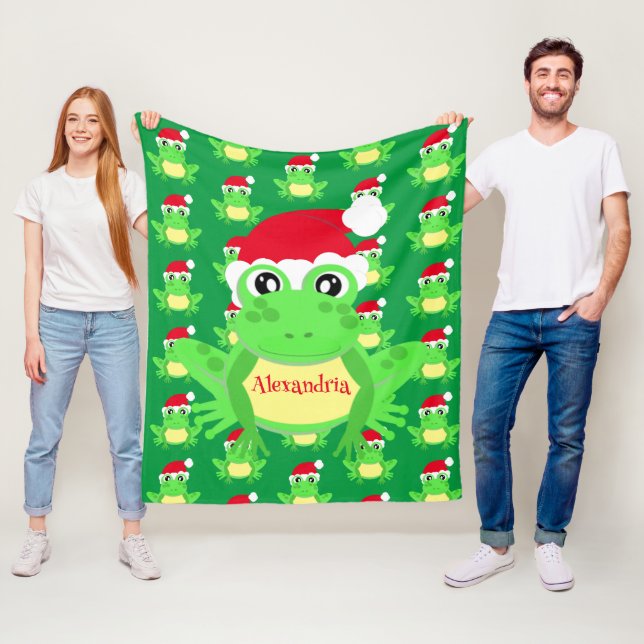 Christmas Cute Frog Santa Hat Green Novelty Fleece Blanket (In Situ)