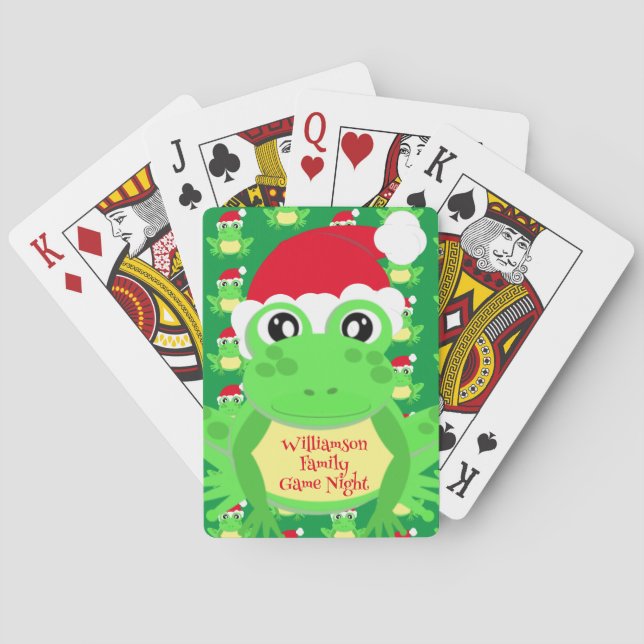 Christmas Cute Frog Santa Hat Green Novelty Playing Cards (Back)