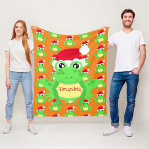 Christmas Cute Frog Santa Hat Orange Novelty Fleece Blanket