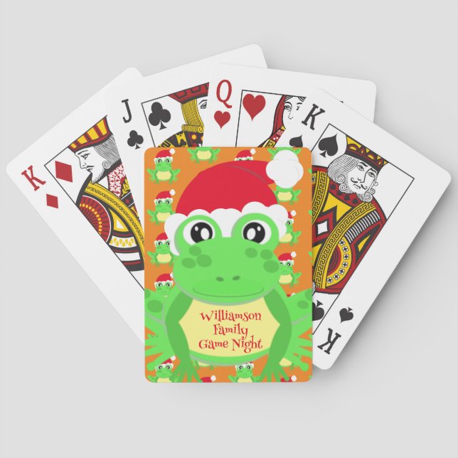 Christmas Cute Frog Santa Hat Orange Novelty Playing Cards (Back)
