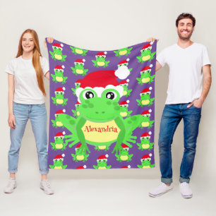 Christmas Cute Frog Santa Hat Purple Novelty Fleece Blanket