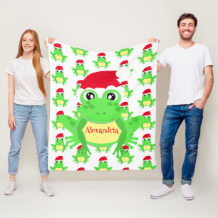 Christmas Cute Frog Santa Hat White Novelty Fleece Blanket