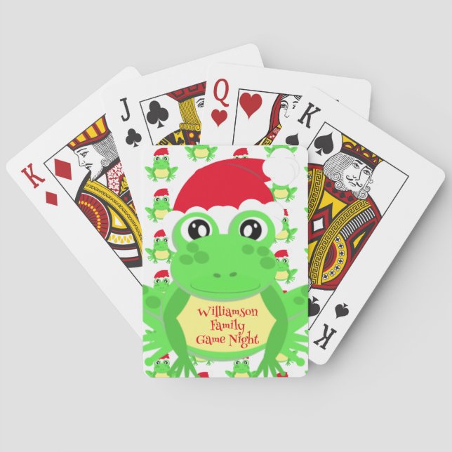 Christmas Cute Frog Santa Hat White Novelty Playing Cards (Back)