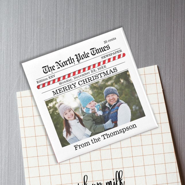 Christmas Cute Fun Typography Newspaper Design Magnet (Christmas cute whimsical Newspaper photo magnet. )