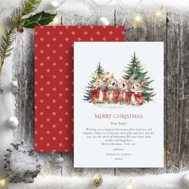 Christmas Cute Funny Bunnies Baby Red Green Holiday Card (Creator Uploaded)