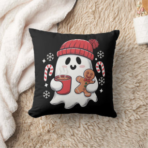 Christmas Cute Ghost Iced Coffee Retro Xmas Coffee Cushion