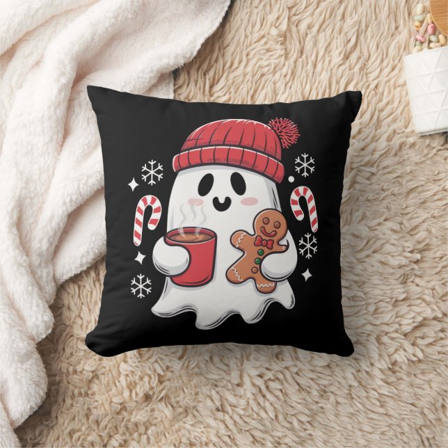 Christmas Cute Ghost Iced Coffee Retro Xmas Coffee Cushion (Blanket)