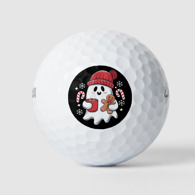 Christmas Cute Ghost Iced Coffee Retro Xmas Coffee Golf Balls (Front)