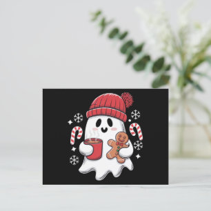 Christmas Cute Ghost Iced Coffee Retro Xmas Coffee Holiday Postcard