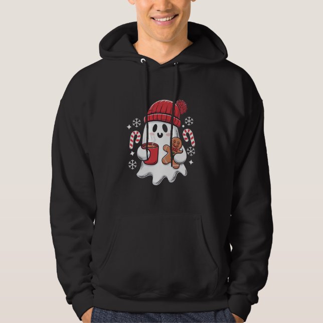 Christmas Cute Ghost Iced Coffee Retro Xmas Coffee Hoodie (Front)