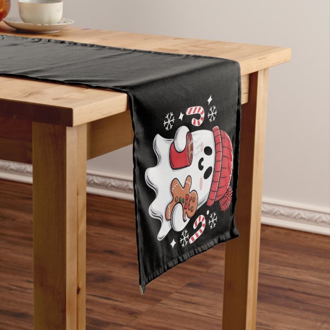Christmas Cute Ghost Iced Coffee Retro Xmas Coffee Short Table Runner (In Situ)