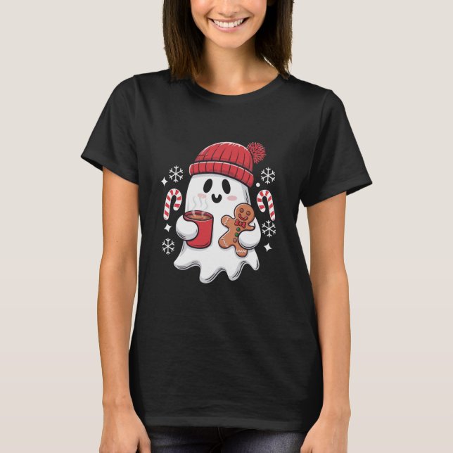 Christmas Cute Ghost Iced Coffee Retro Xmas Coffee T-Shirt (Front)