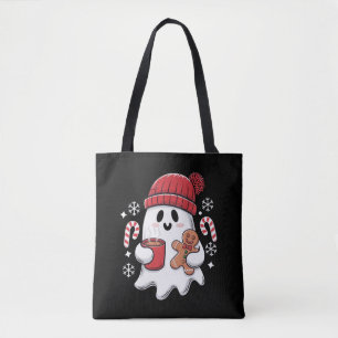 Christmas Cute Ghost Iced Coffee Retro Xmas Coffee Tote Bag