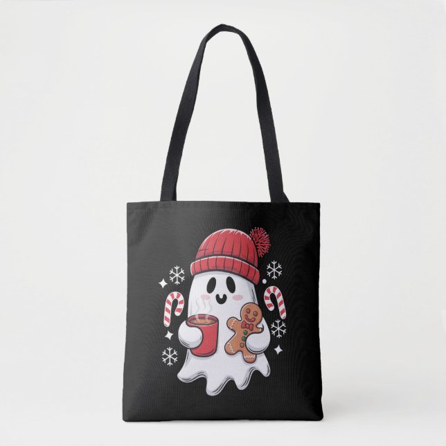 Christmas Cute Ghost Iced Coffee Retro Xmas Coffee Tote Bag (Front)