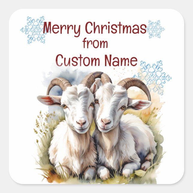 Christmas Cute Goat Couple Animal Customise  Square Sticker (Front)