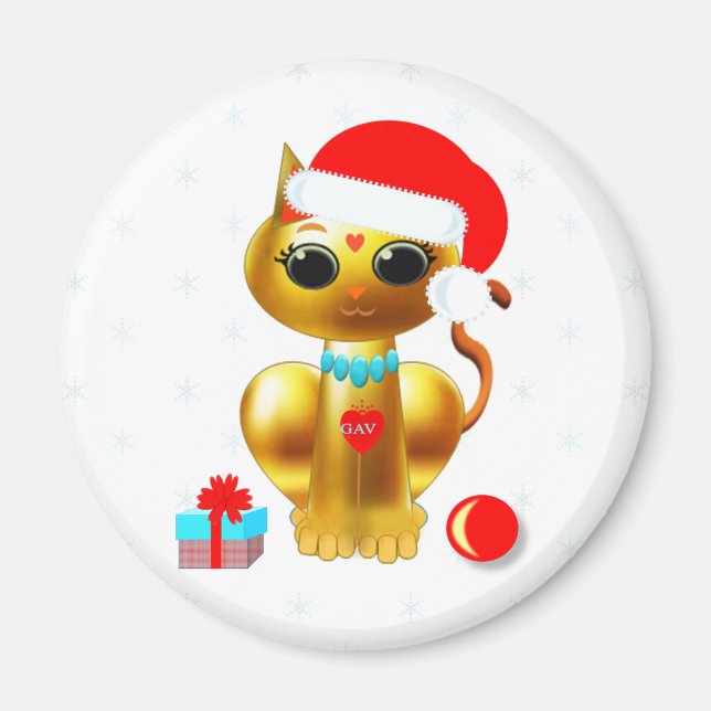 Christmas cute golden kitty cat cartoon magnet (Front)