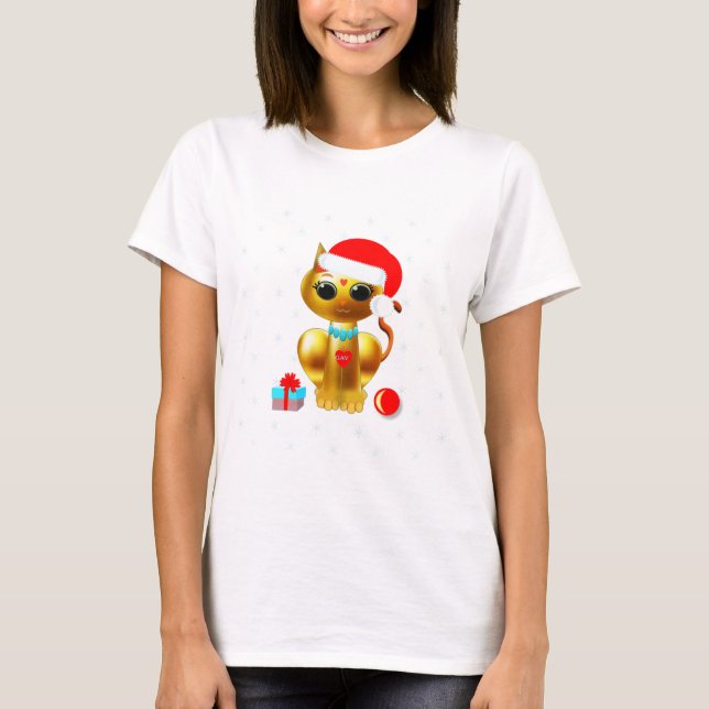 Christmas cute golden kitty cat cartoon T-Shirt (Front)