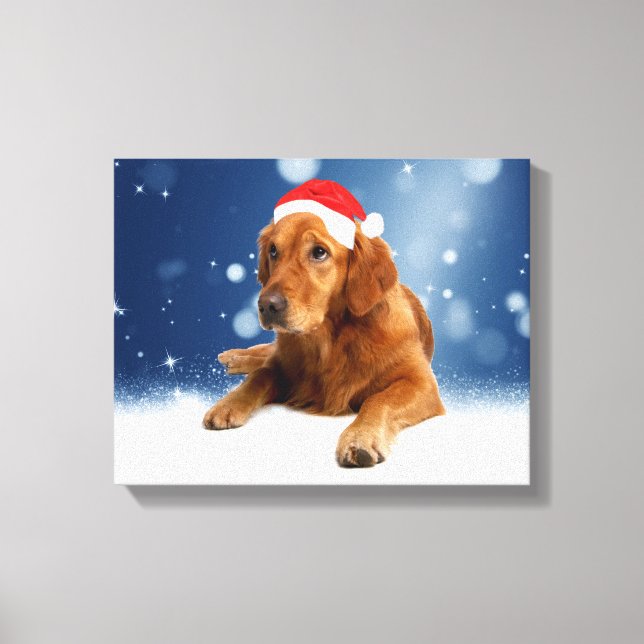 Christmas Cute Golden Retriever Dog Santa Hat Snow Canvas Print (Front)