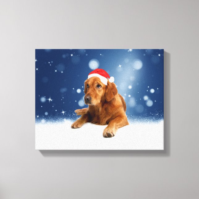 Christmas Cute Golden Retriever Dog Santa Hat Snow Canvas Print (Front)