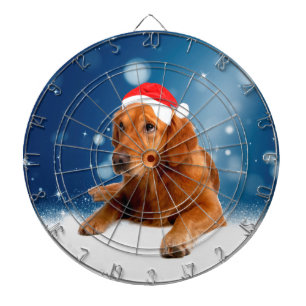 Christmas Cute Golden Retriever Dog Santa Hat Snow Dartboard