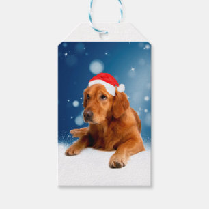 Christmas Cute Golden Retriever Dog Santa Hat Snow Gift Tags