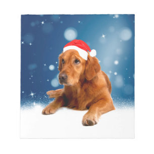 Christmas Cute Golden Retriever Dog Santa Hat Snow Notepad