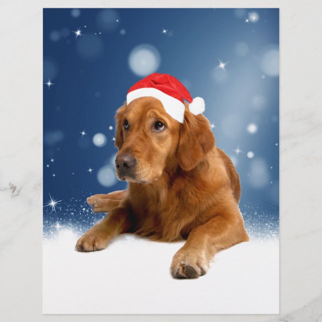 Christmas Cute Golden Retriever Dog Santa Hat Snow Personalized Letterhead (Front)