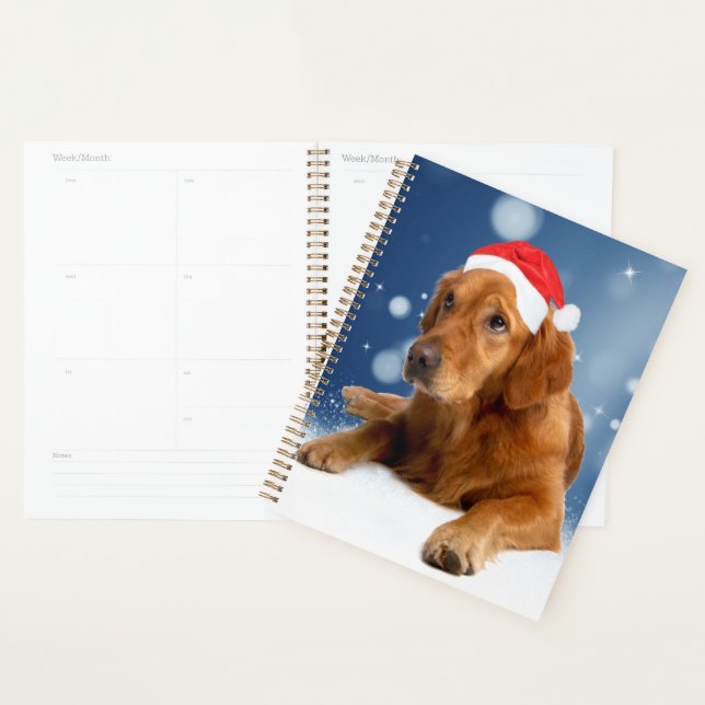 Christmas Cute Golden Retriever Dog Santa Hat Snow Planner (Display)