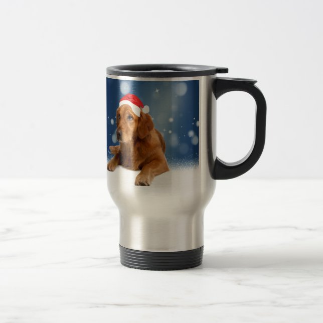 Christmas Cute Golden Retriever Dog Santa Hat Snow Travel Mug (Right)
