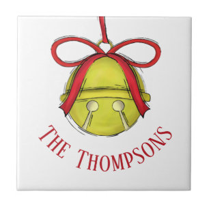 Christmas Cute Holiday Gold Festive Jingle Bells Tile