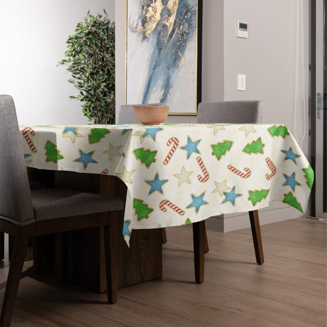 Christmas Cute Holiday Whimsical Cookie Cutouts Tablecloth (Christmas holiday festive colorful cookies table cloth)