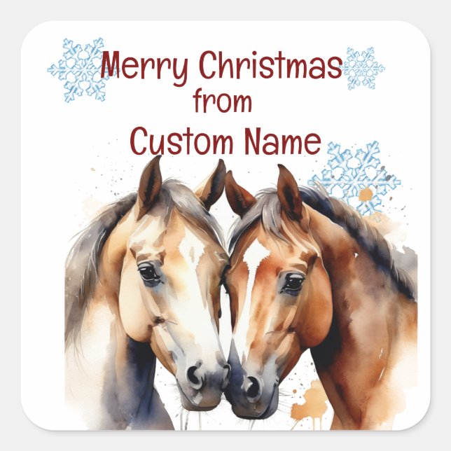 Christmas Cute Horses Couple Animal Customise  Square Sticker (Front)