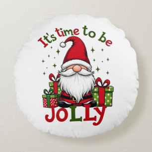 Christmas Cute Jolly Santa Holiday Round Cushion