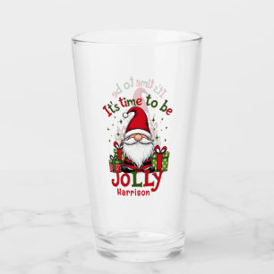 Christmas Cute Jolly Santa Personalised Name Glass