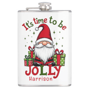 Christmas Cute Jolly Santa Personalised Name Hip Flask