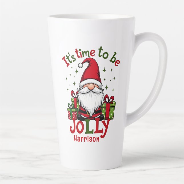 Christmas Cute Jolly Santa Personalised Name Latte Mug (Right)