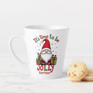 Christmas Cute Jolly Santa Personalised Name Latte Mug