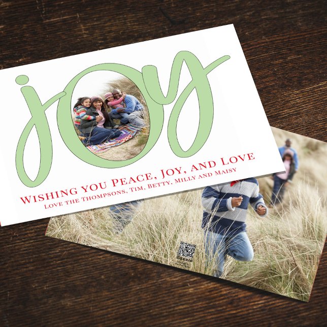 Christmas Cute Joy Typography Simple Two Photo Holiday Card (Christmas holiday "Joy" typography cute calligraphy script photo card. )