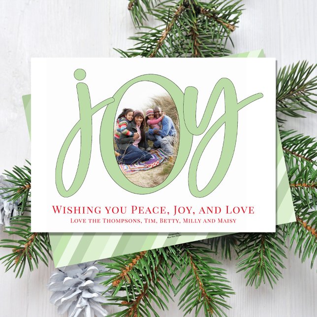 Christmas Cute Joy Typography Simple Whimsical Holiday Card (Christmas holiday "Joy" typography cute calligraphy script photo card. )