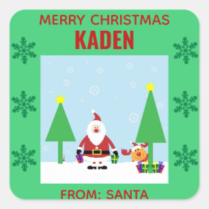 Christmas Cute Kids Cartoon Santa Square Sticker