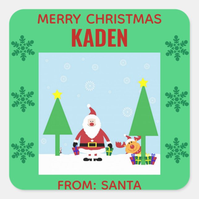 Christmas Cute Kids Cartoon Santa Square Sticker (Front)