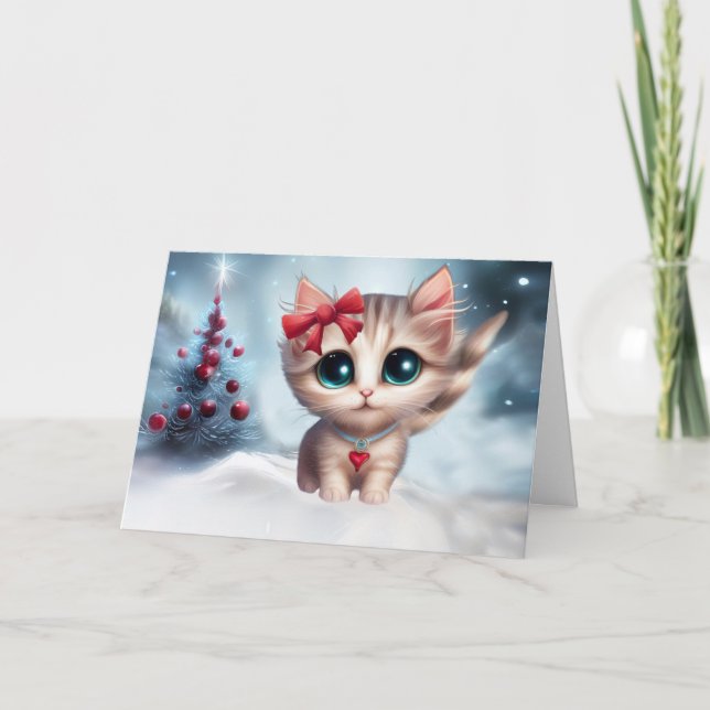 Christmas Cute Kitten with Christmas Tree Card (Front)