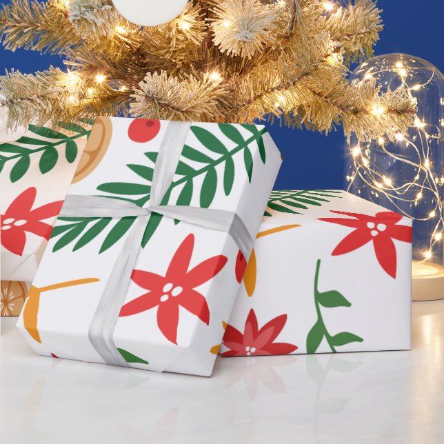 Christmas cute leaf and flower pattern   wrapping paper (Holidays)