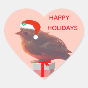 Christmas cute little bird heart sticker