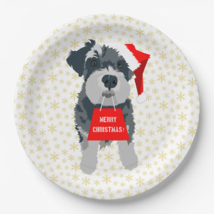 Christmas Cute Miniature Schnauzer Dog Santa Hat Paper Plate
