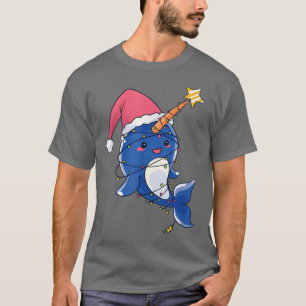 Christmas, cute narwhal, Xmas fairy lights, animal T-Shirt