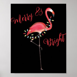Christmas Cute Nk Flamingo String Lights T Shirt  Poster