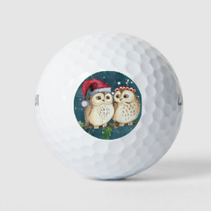 christmas cute Owl Wildlife santa's hat snow Golf Balls