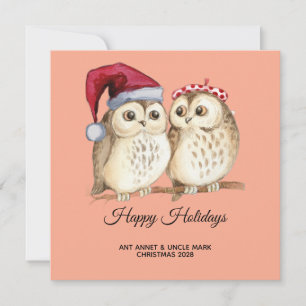 christmas cute Owl Wildlife santa's hat snow Holiday Card