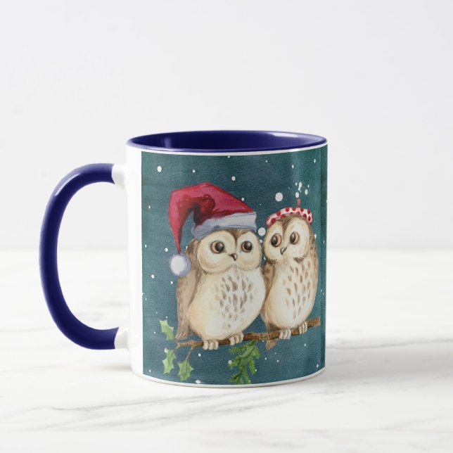 christmas cute Owl Wildlife santa's hat snow Mug (Left)
